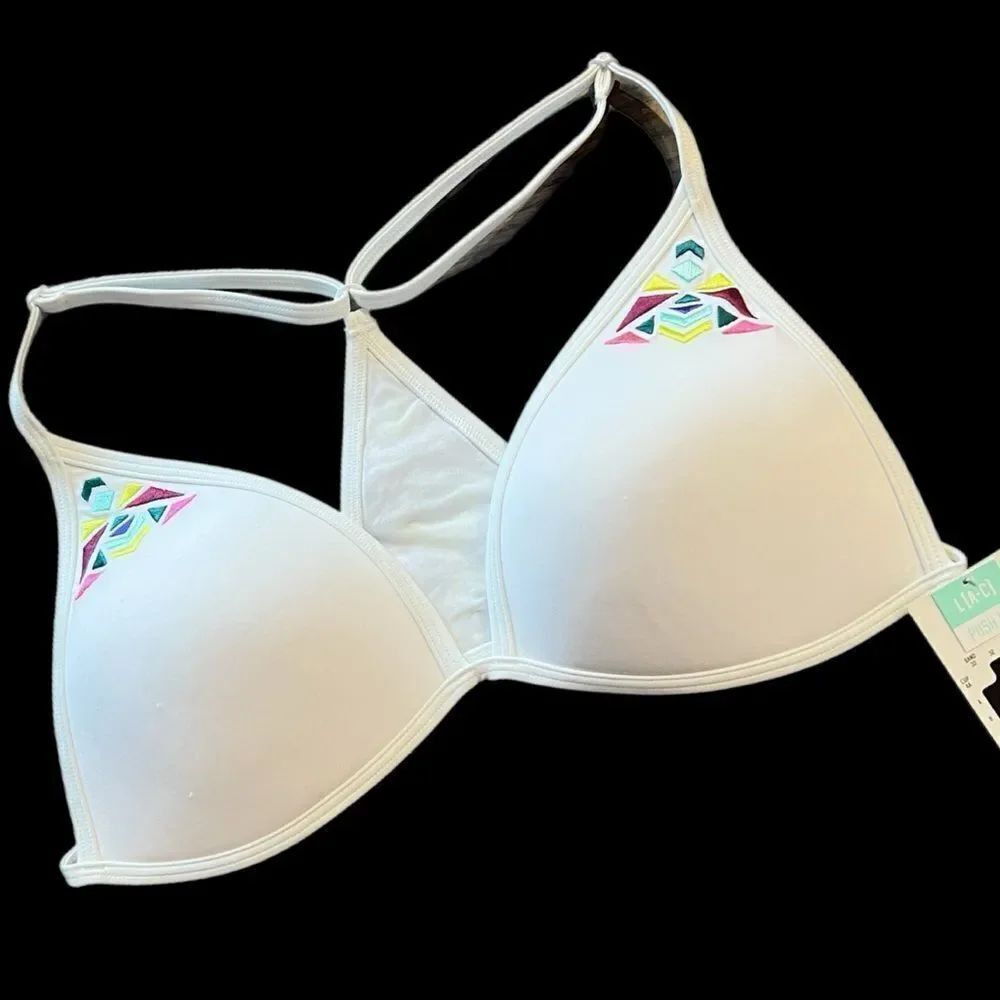 Victorias secret Pink Swim Padded Wireless embroidered bikini top off white L